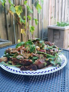 A picture of Thai beef salad (nam tok neuha).