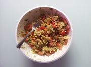 A picture of fusilli pasta salad