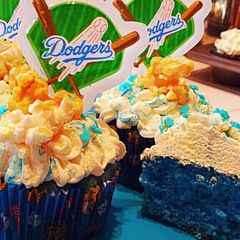 A picture of Ray's' Blue Suede Opening Day Cupcakes.