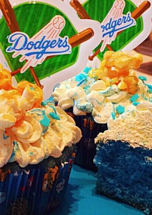 A picture of Ray's' Blue Suede Opening Day Cupcakes.