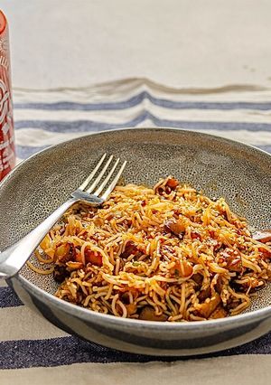 A picture of Aubergine Thai roasted noodles.