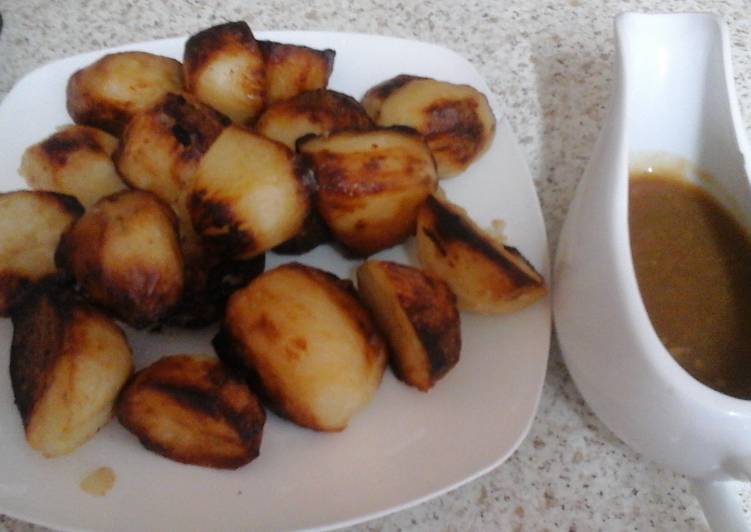 Steps to Make Super Quick Homemade My Garlic Roast Potatoes and Garlic Flavoured Gravy 😉
