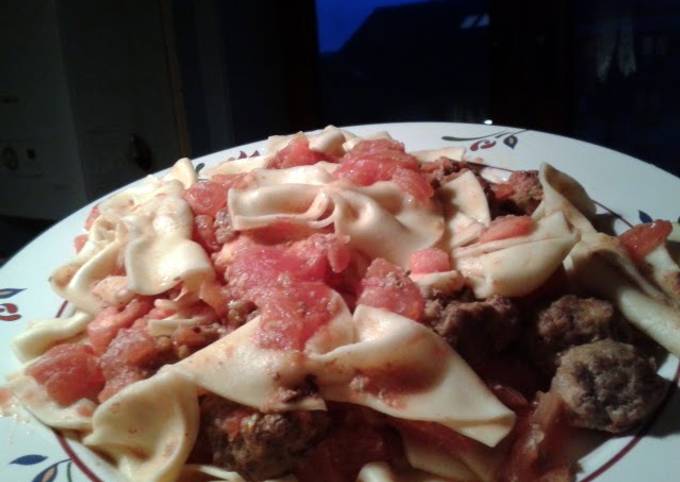 Homemade Farfalle, Meatballs and Fresh Tomatoes