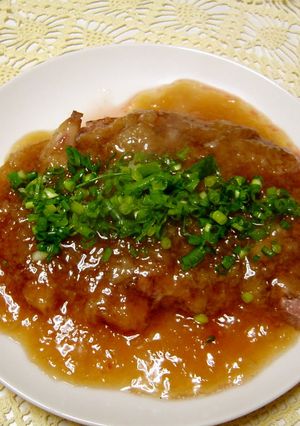 A picture of Pork Loin with Piping Hot & Thick Daikon Radish Sauce.