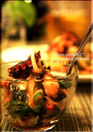A picture of Spicy Sautéed Octopus and Ong Choy (Chinese Water Spinach) in 10 minutes.