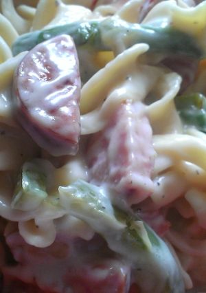 A picture of Creamy Sausage Pasta and Peppers.