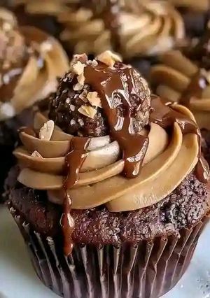 A picture of Luxurious Ferrero Rocher cupcakes 🍫🥜.