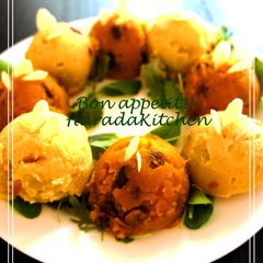 A picture of Kabocha Squash and Raisin Salad for Halloween.