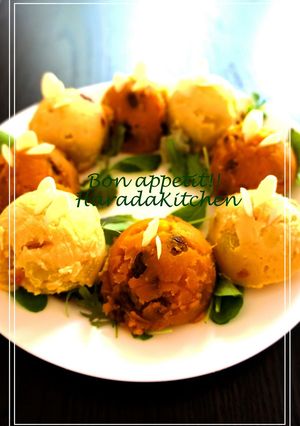 A picture of Kabocha Squash and Raisin Salad for Halloween.