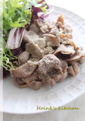 A picture of Fast-Cooking Thin Pork Slices with Parmesan Cheese.