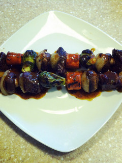 A picture of Beef Short Rib and Vegetable Kabobs.