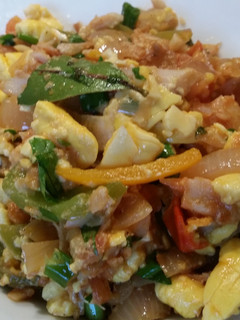 A picture of Saltfish and ackee.