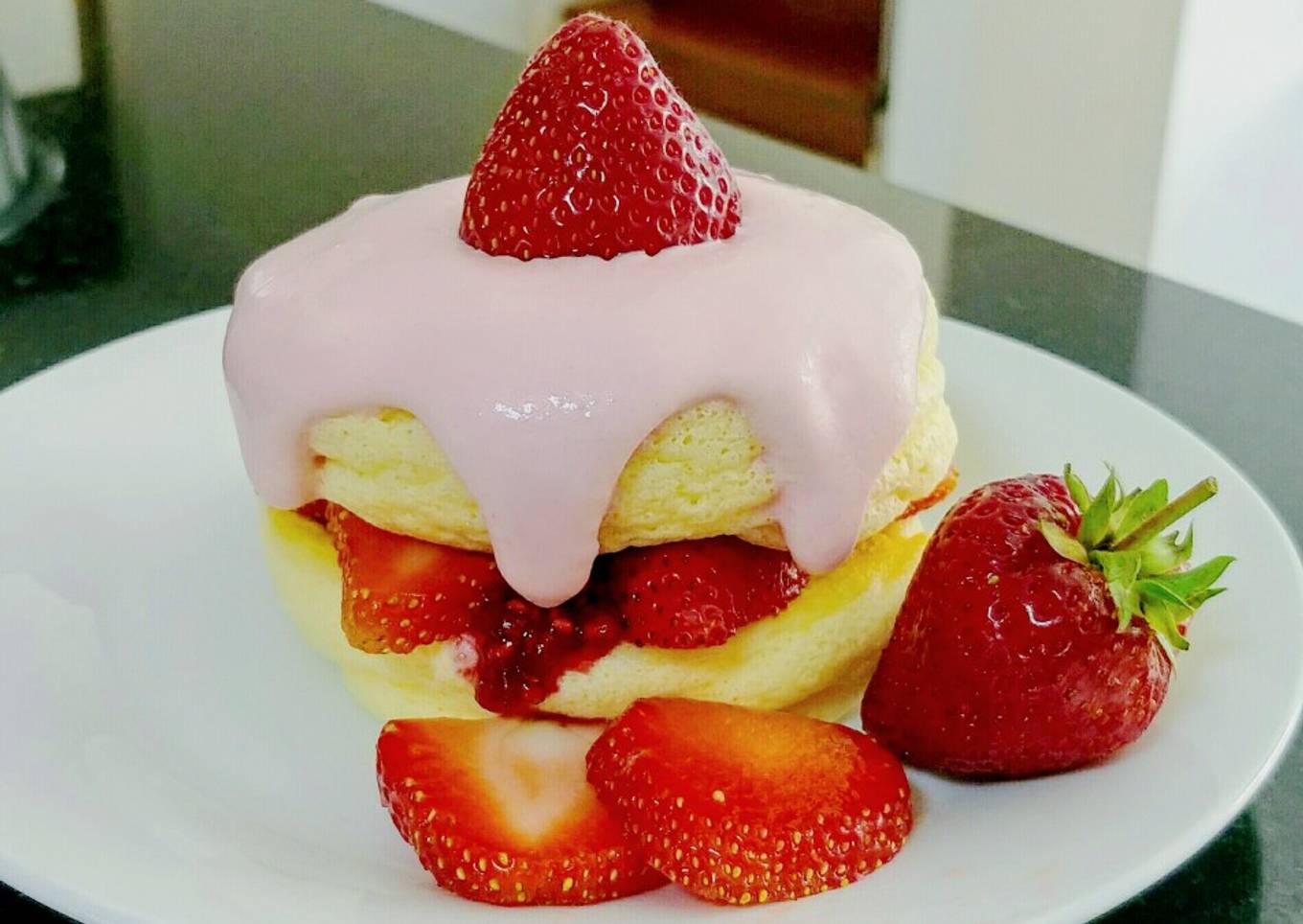 Pancakes with strawberry soufflé