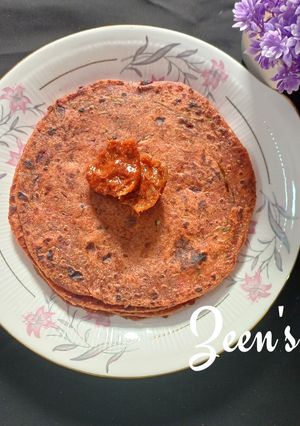 A picture of Beetroot Coriander Parathas.