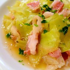 A picture of Steamed Cabbage, Onion, and Bacon in Consommé.