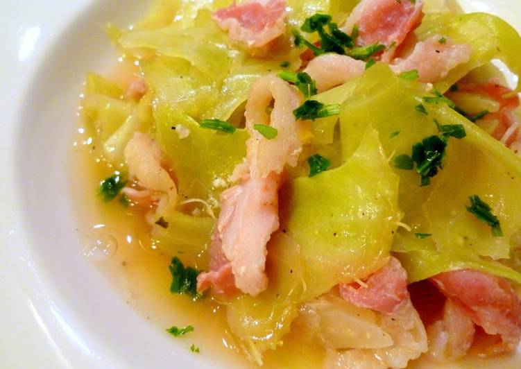 Steamed Cabbage, Onion, and Bacon in Consommé
