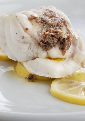 A picture of Thermomix Lemon Cod with anchovies.