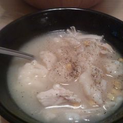 A picture of Chicken and dumpling soup..