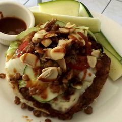A picture of Super healthy, mouth-watering meatless burger.