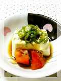 Chilled Tofu with Okra, Shiso and Ponzu Sauce