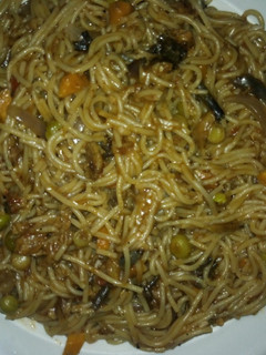 A picture of Brown spaghetti.