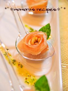 A picture of Flower Shaped Appetizers! Easy Cured Ham and Cream Cheese Roses.