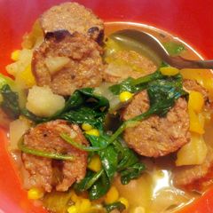 A picture of Sausage and sprout stew.