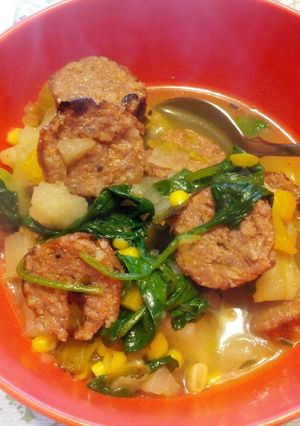 A picture of Sausage and sprout stew.