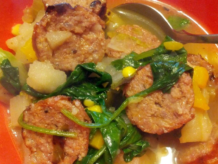 Recipe Sausage and sprout stew which Delicious