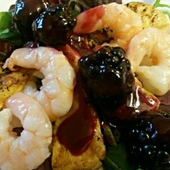 Sig's Rich Fruit Sauce with Prawns and Halloumi A picture of Sig's Rich Fruit Sauce with Prawns and Halloumi.