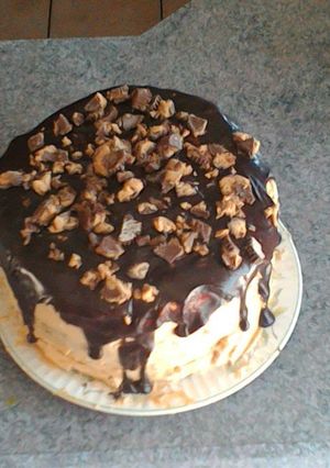 A picture of Chocolate peanut butter cup overload cake.