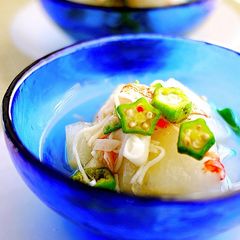 Simmered Winter Melon, Imitation Crab and Okra A picture of Simmered Winter Melon, Imitation Crab and Okra.