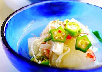 Easiest Way to Cook Delicious Simmered Winter Melon Imitation Crab and Okra