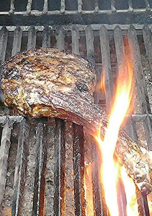 A picture of Grilled Cowboy Ribeye Steak with Acccompaniment Ideas.