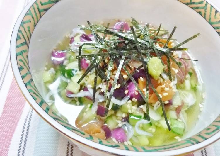 Summertime Chilled Ochazuke (Rice with Tea) with Dashi Stock Granules