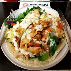 My chicken, chilli, cheese open wrap 😀 A picture of My chicken, chilli, cheese open wrap 😀.