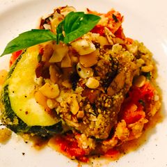 A picture of Zucchini Eggplant No Ham Parmesan.