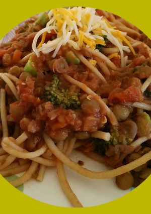 A picture of Spaghetti with "Meat" Sauce.