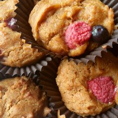A picture of Vickys Berry Spiced Pumpkin Muffins, GF DF EF SF NF.