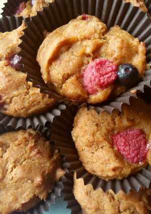 A picture of Vickys Berry Spiced Pumpkin Muffins, GF DF EF SF NF.