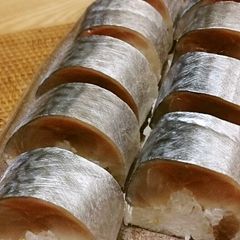 A picture of Saba Sushi (Cured and Pressed Mackerel Sushi).