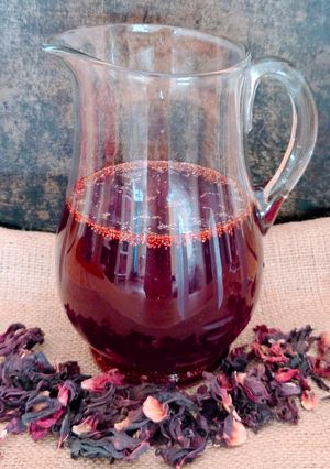 Una foto de Infusión en frío de flor de hibiscus 🌺 Infusión helada de flor de Jamaica con chía, limón y sal 🌊