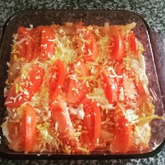A picture of Baked Salmon in Tomato Mayo and Cheese.