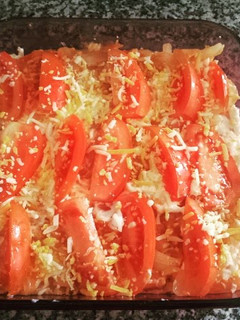 A picture of Baked Salmon in Tomato Mayo and Cheese.