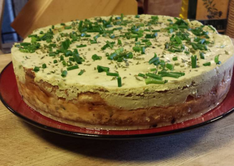 Recipe of Homemade Smoked Salmon and Blue Cheese Cheesecake with an Avocado Cream Topping