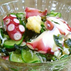 Octopus, Cucumber and Wakame Seaweed Vinegar Marinade A picture of Octopus, Cucumber and Wakame Seaweed Vinegar Marinade.
