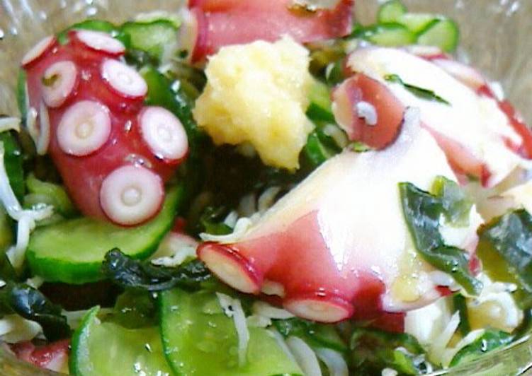 Simple Way to Prepare Quick Octopus, Cucumber and Wakame Seaweed Vinegar Marinade