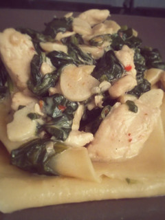 A picture of Unorthodox Lasagne with Chicken and Spinach.