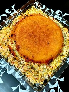 عکسی از دستور تهدیگ سیب زمینی رنده شده