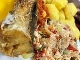 Potatoes with eggs and fish